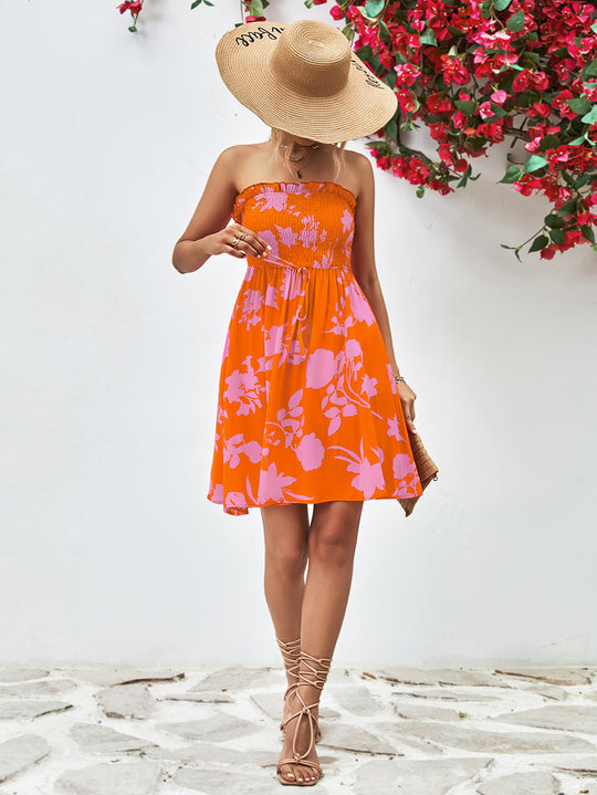 Damen Sommerliches Strapless Kleid mit floralen Mustern Heidi-Mode