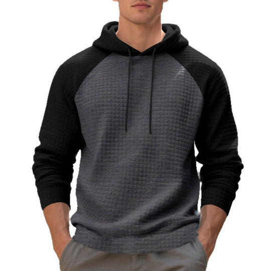 Herren Kapuzenpullover mit strukturiertem Stoff und farblich abgesetzten Ärmeln Heidi-Mode