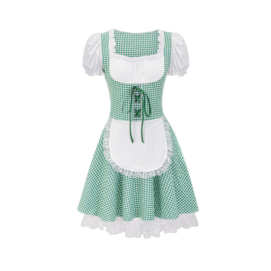 Damen Dirndlkleid mit traditionellem Karomuster und romantischen Rüschendetails Heidi