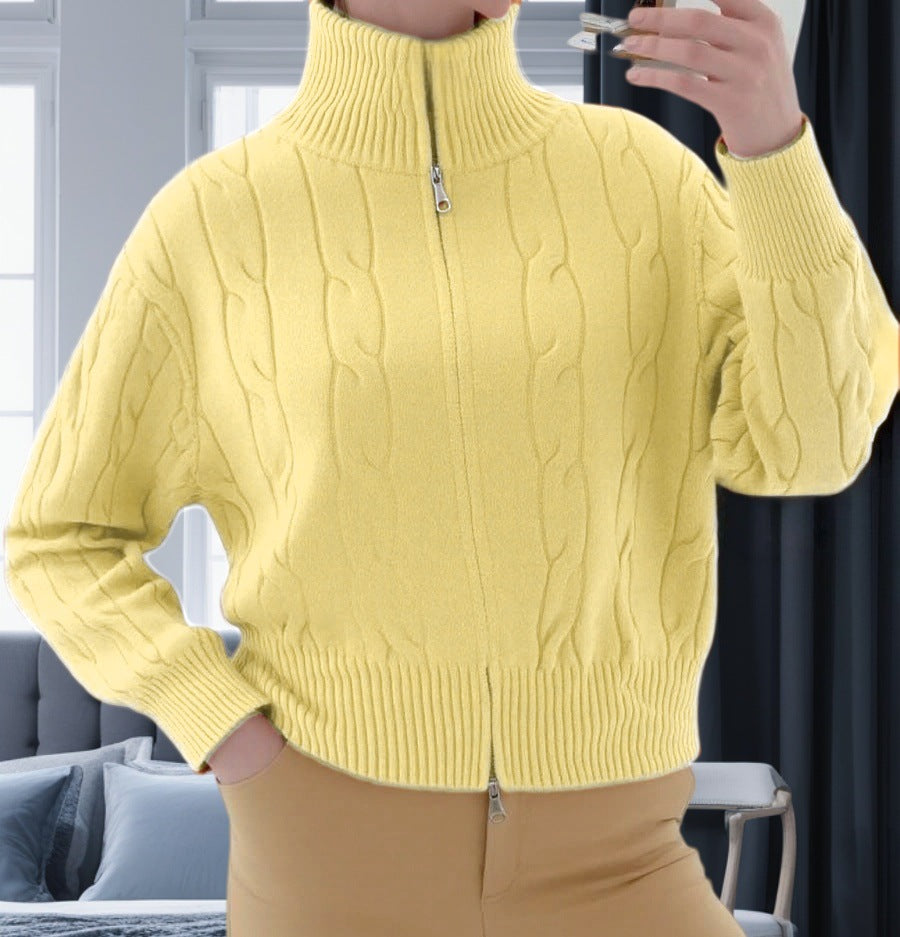 Damen Strickpullover mit hohem Kragen und Reißverschluss Heidi-Mode