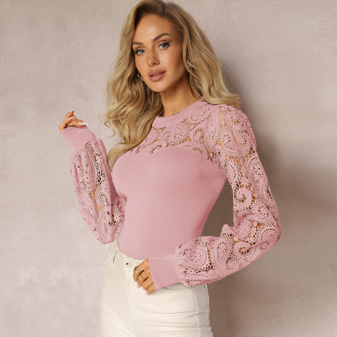 Damen Strickoberteil mit eleganten Häkelelementen Heidi-Mode