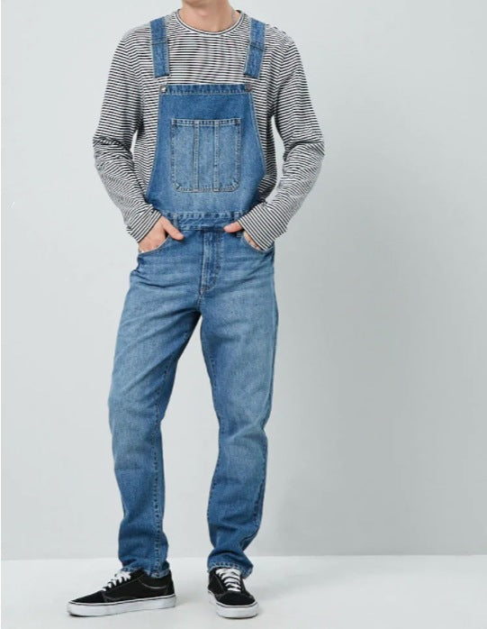 Herren Denim Latzhose im Vintage-Stil mit regulierbaren Trägern und praktischen Taschen Heidi-Mode