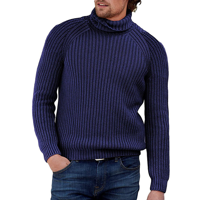 Herren Grobstrickpullover mit hohem Kragen und strukturiertem Muster Heidi-Mode
