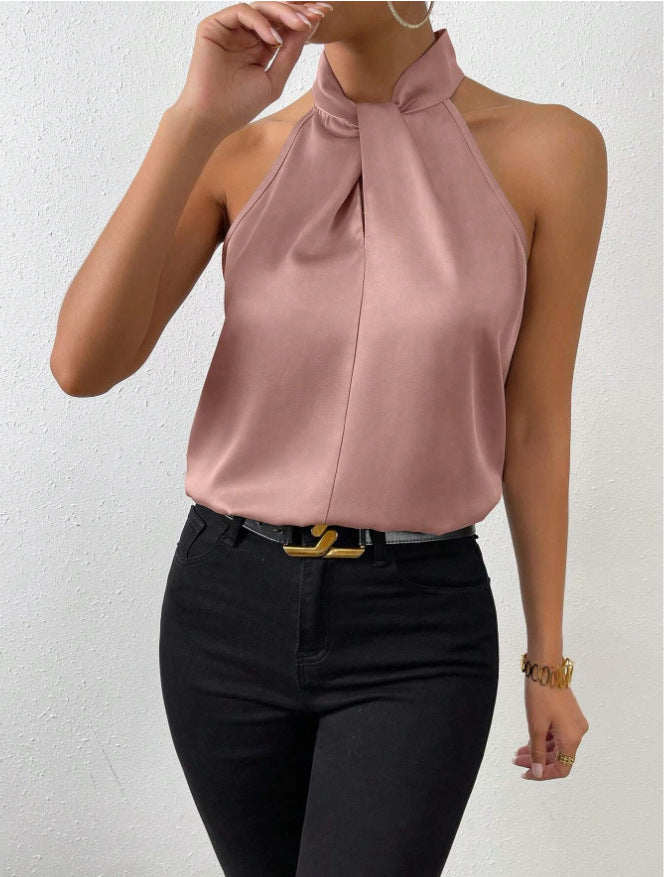 Heidi-Mode | Damen Knoten Hals Stil Top Seide