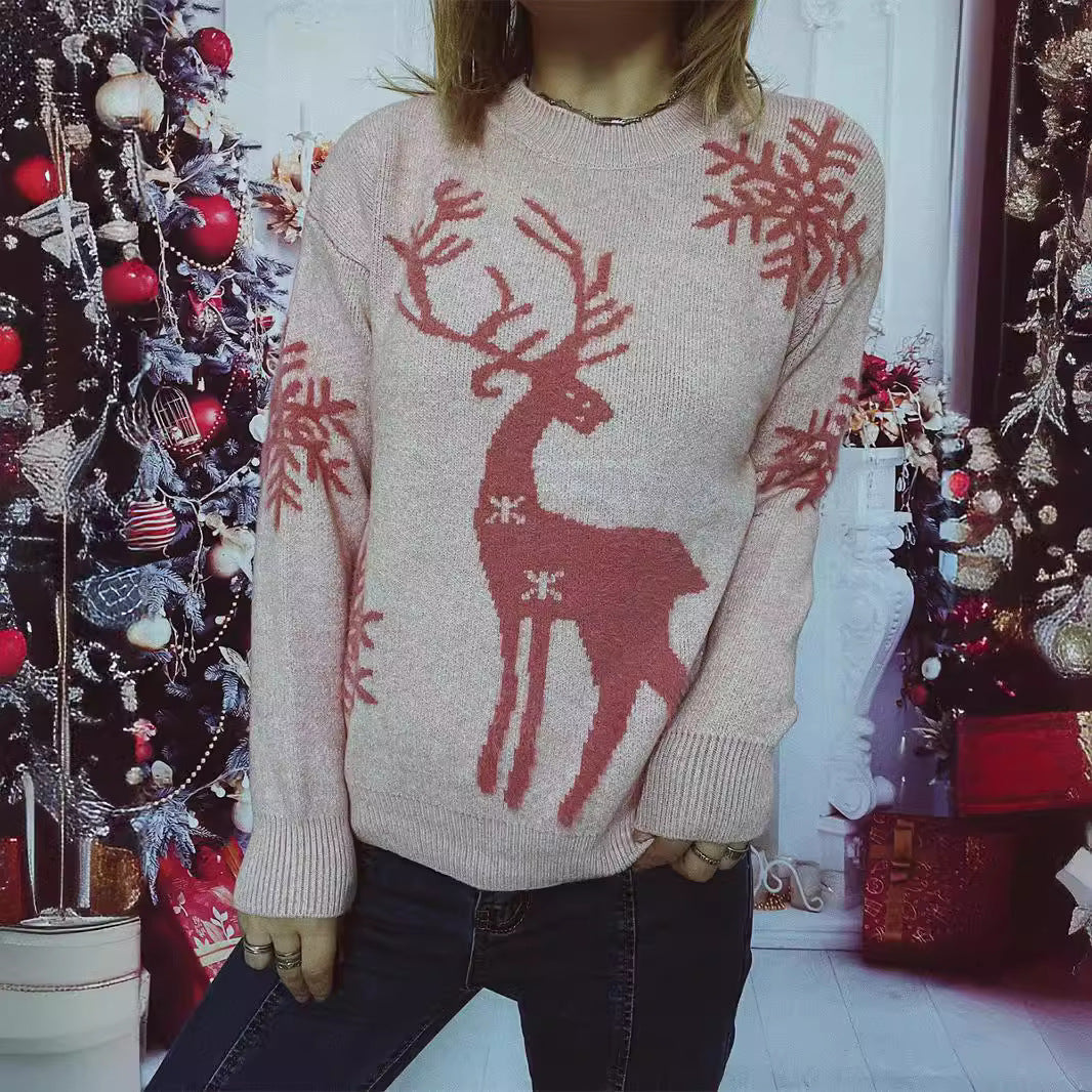 Damen Weihnachts-Pullover mit festlichem Rentiermotiv und angenehmem Schnitt Heidi-Mode