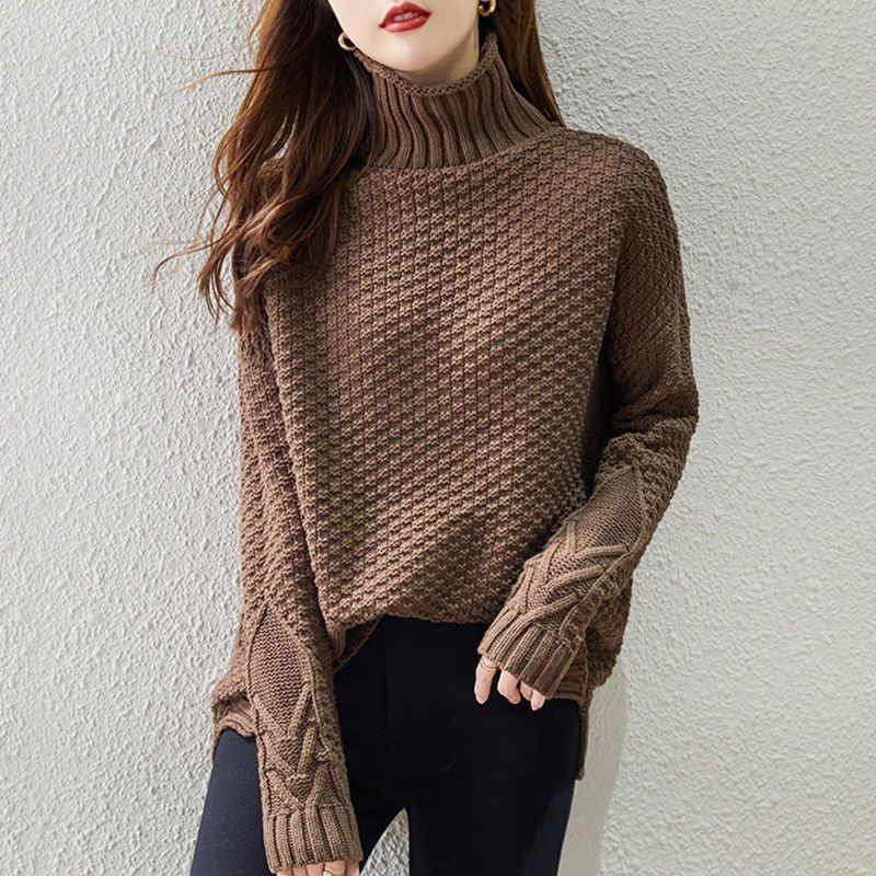 Damen Grobstrickpullover mit hohem Kragen und strukturiertem Design Heidi-Mode