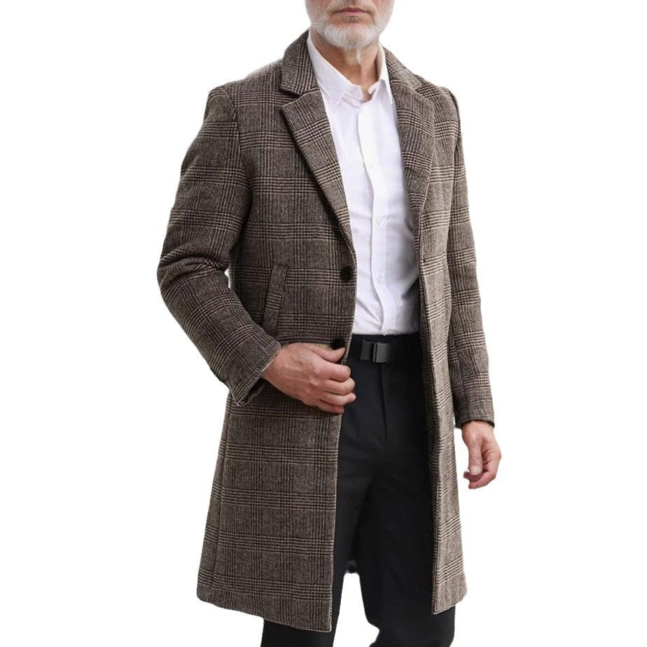 Herren Lang geschnittener Wollmantel mit Karomuster Heidi-Mode