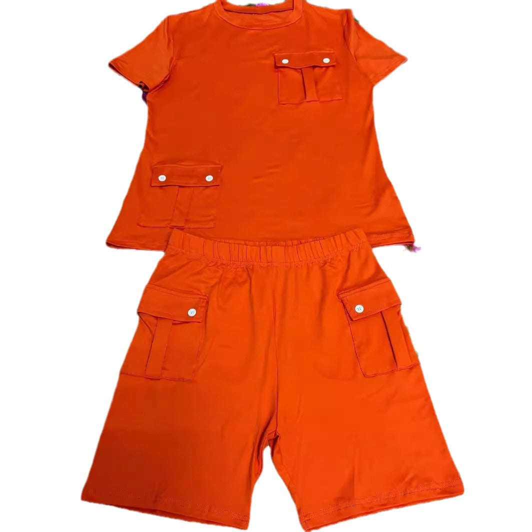 Damen Sportliches Kurzarm-Set mit praktischen Taschen Heidi-Mode