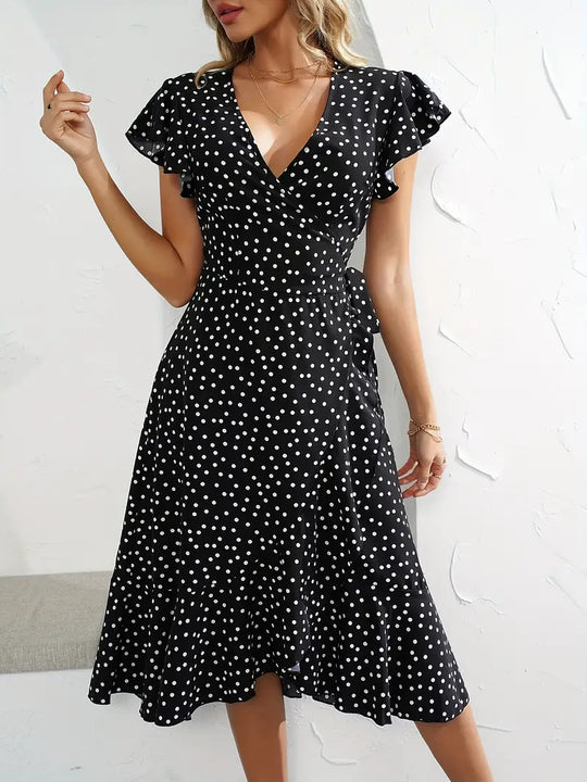 Damen Wickelkleid mit Punkten und fließendem Schnitt Heidi-Mode