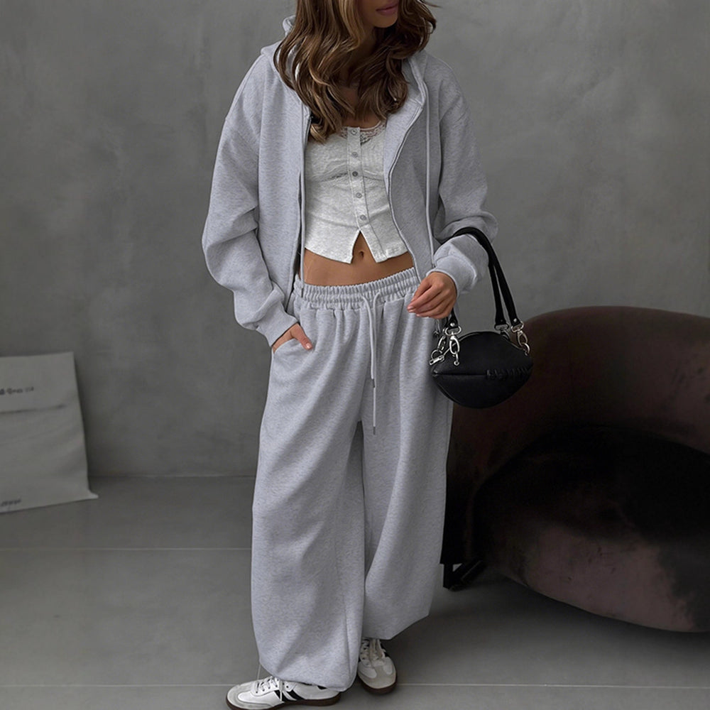 Damen Bequemes Oversized-Lounge-Set mit Kapuze und elastischem Bund Heidi-Mode