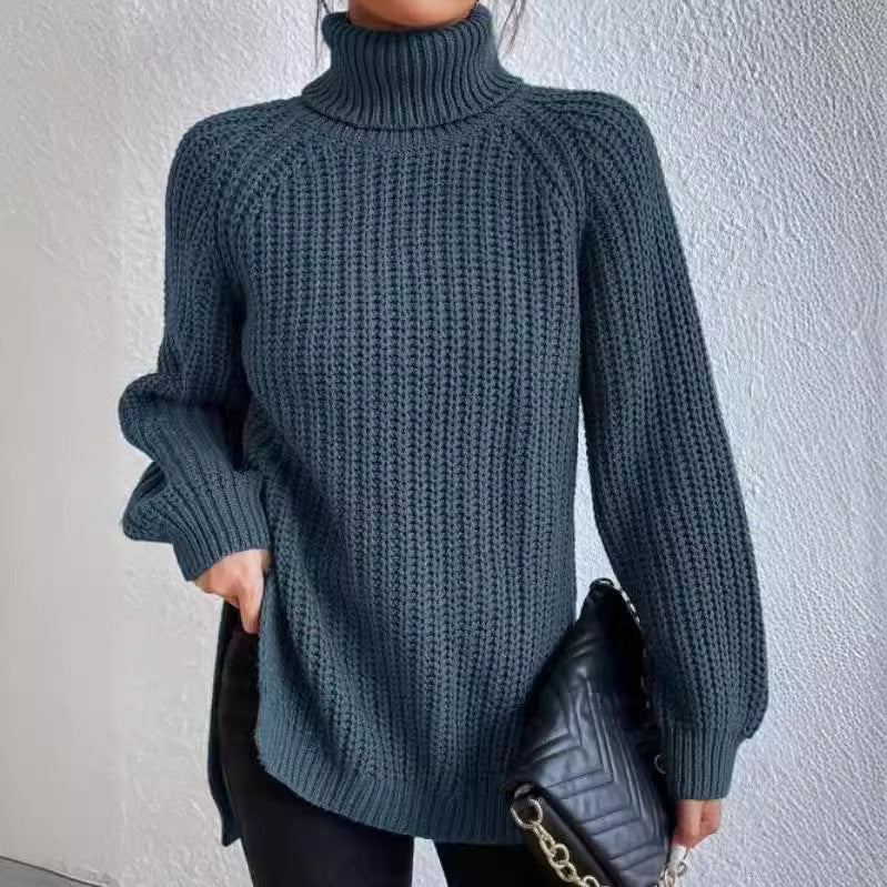 Damen Strickpullover mit hohem Kragen und strukturiertem Wabenmuster Heidi-Mode