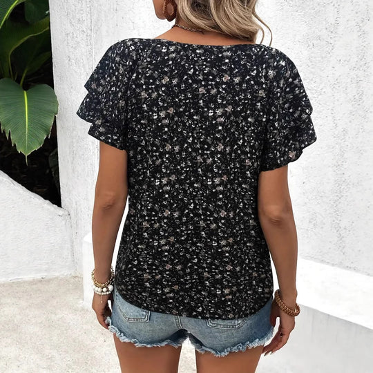 Damen Kurzarm Blusenshirt mit Rüschendetails und floralem Design Heidi-Mode