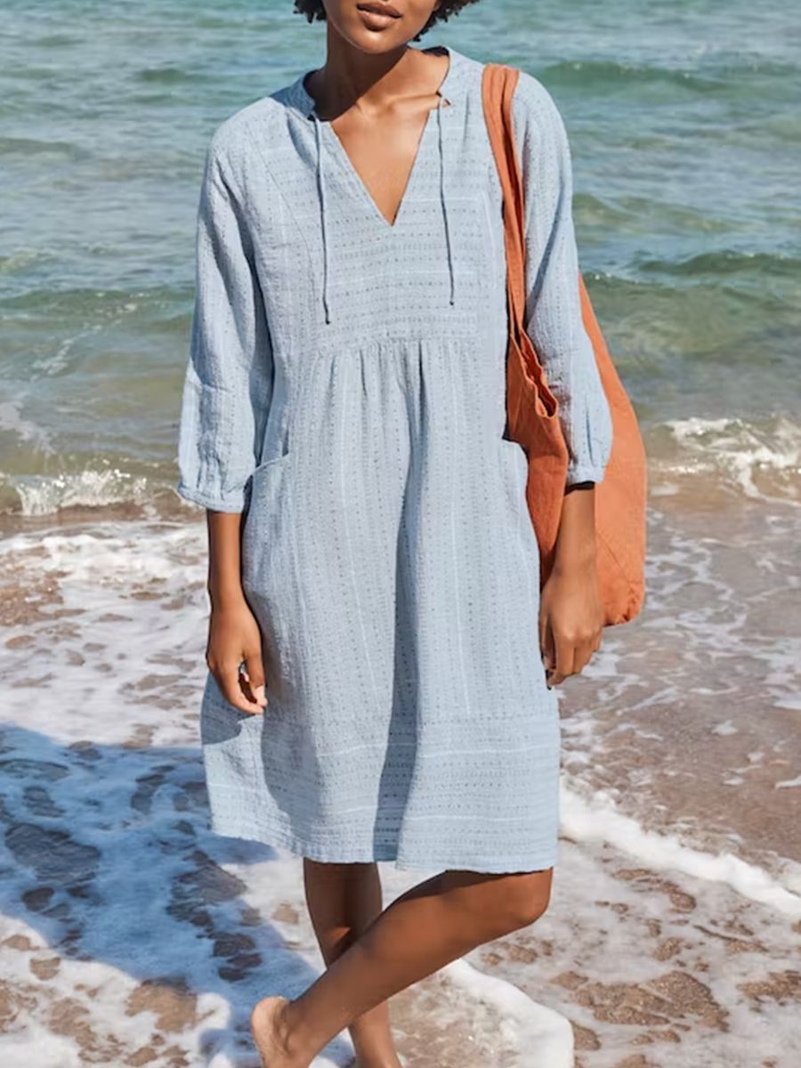 Damen lässiges Sommerkleid mit Kapuze und Taschen Heidi-Mode