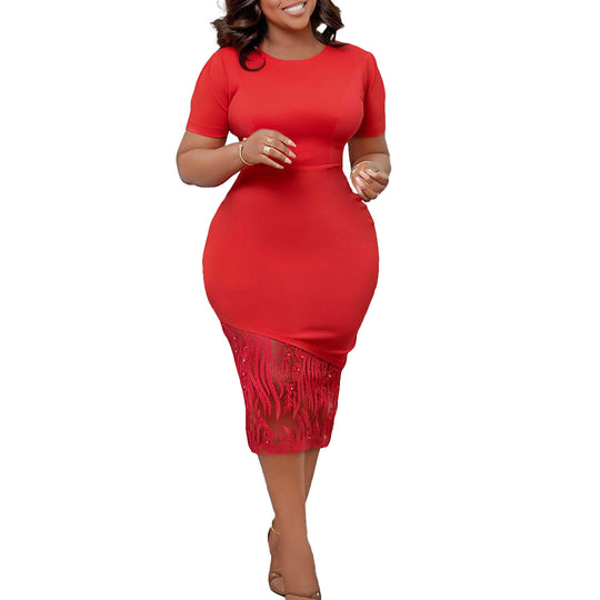 Damen Midi Kleid mit eleganter Spitzenapplikation Heidi-Mode