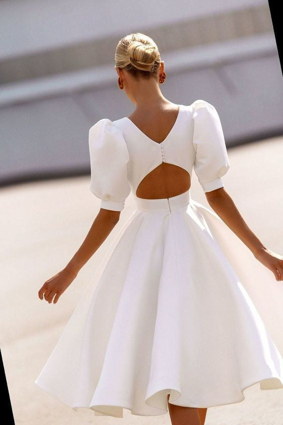 Damen A-Linie Kleid mit Puffärmeln und Taillierung Heidi-Mode