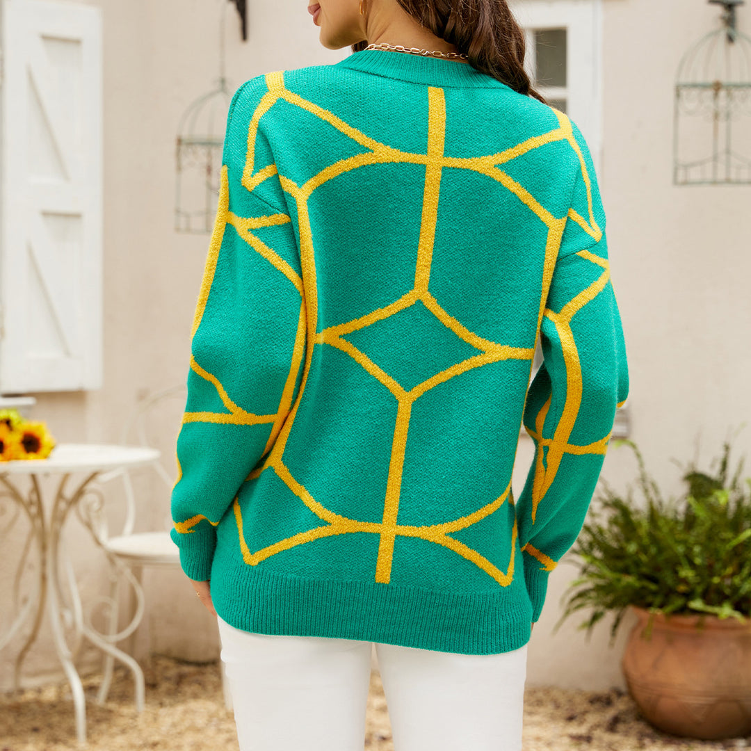 Damen strukturiertes Pullover mit geometrischem Muster und lässigem Schnitt Heidi-Mode