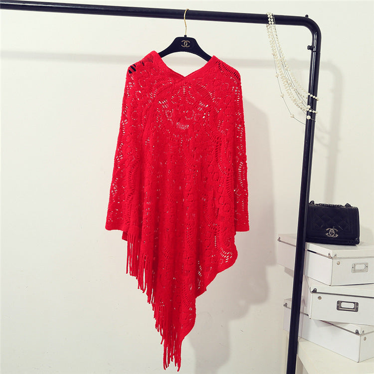 Damen eleganter Poncho mit dekorativem Häkelmuster Heidi-Mode