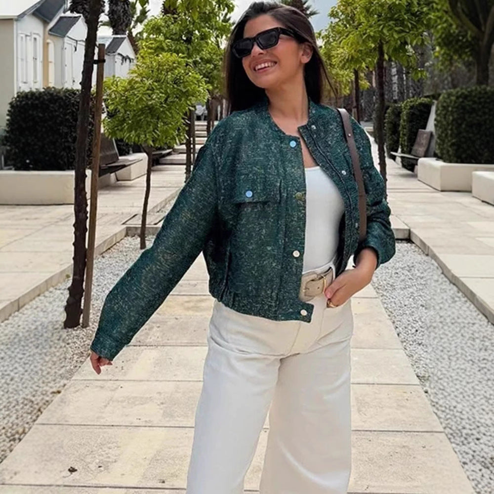 Damen modische Utility-Jacke mit Taschen und Druckknöpfen Heidi-Mode