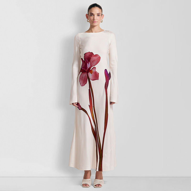 Damen Maxi-Kleid mit floralem Druck und langen Ärmeln Heidi-Mode