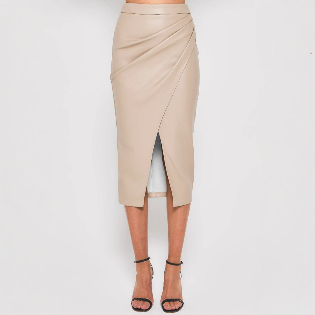 Damen Hochtaillierter Wickelrock aus veganem Heidi-Mode