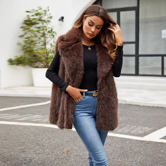 Damen Kunstfellweste mit elegantem Schnitt und voluminösem Kragen Heidi-Mode