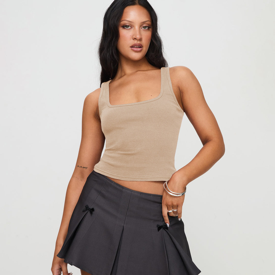 Damen modisches Tanktop mit quadratischem Ausschnitt und feiner Rippstruktur Heidi-Mode