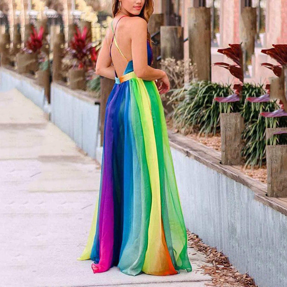Heidi-Mode | Regenbogen Chiffon Spaghetti-Träger Kleid