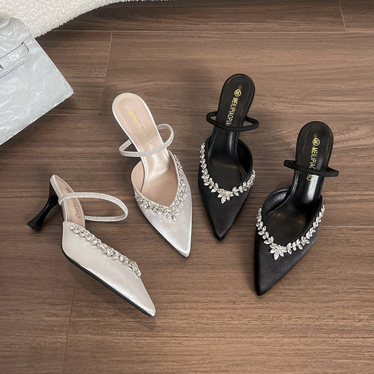 Damen Sling-Pumps mit funkelndem Strassbesatz und eleganter Form Heidi-Mode
