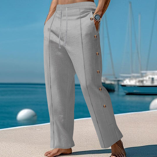 Herren elegante Freizeithose mit seitlichen Knopfdetails und elastischem Bund Heidi-Mode
