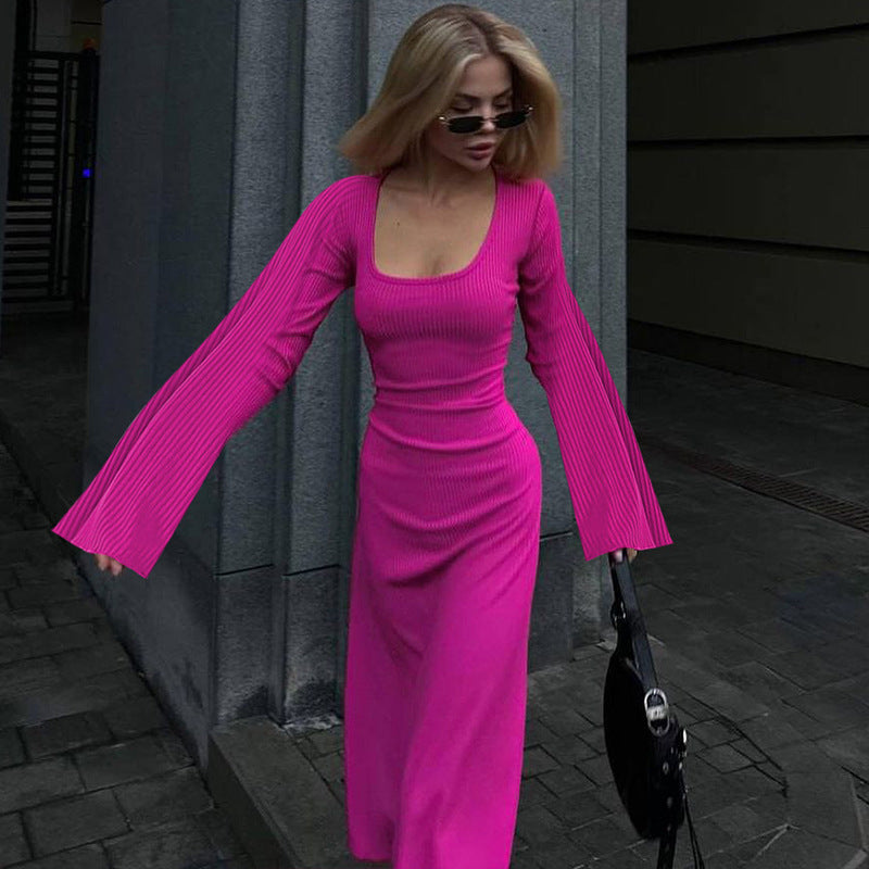 Damen Elegantes Maxikleid mit extra weitem Ärmel und trendiger Rippstruktur Heidi-Mode