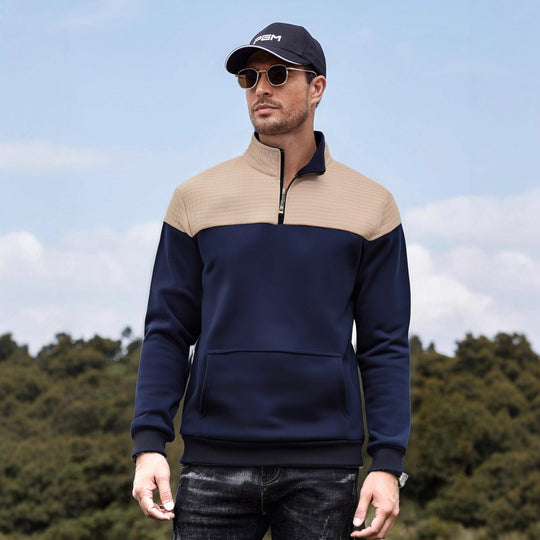 Herren funktionale Sweatjacke mit hochschließendem Kragen und praktischer Kängurutasche Heidi-Mode