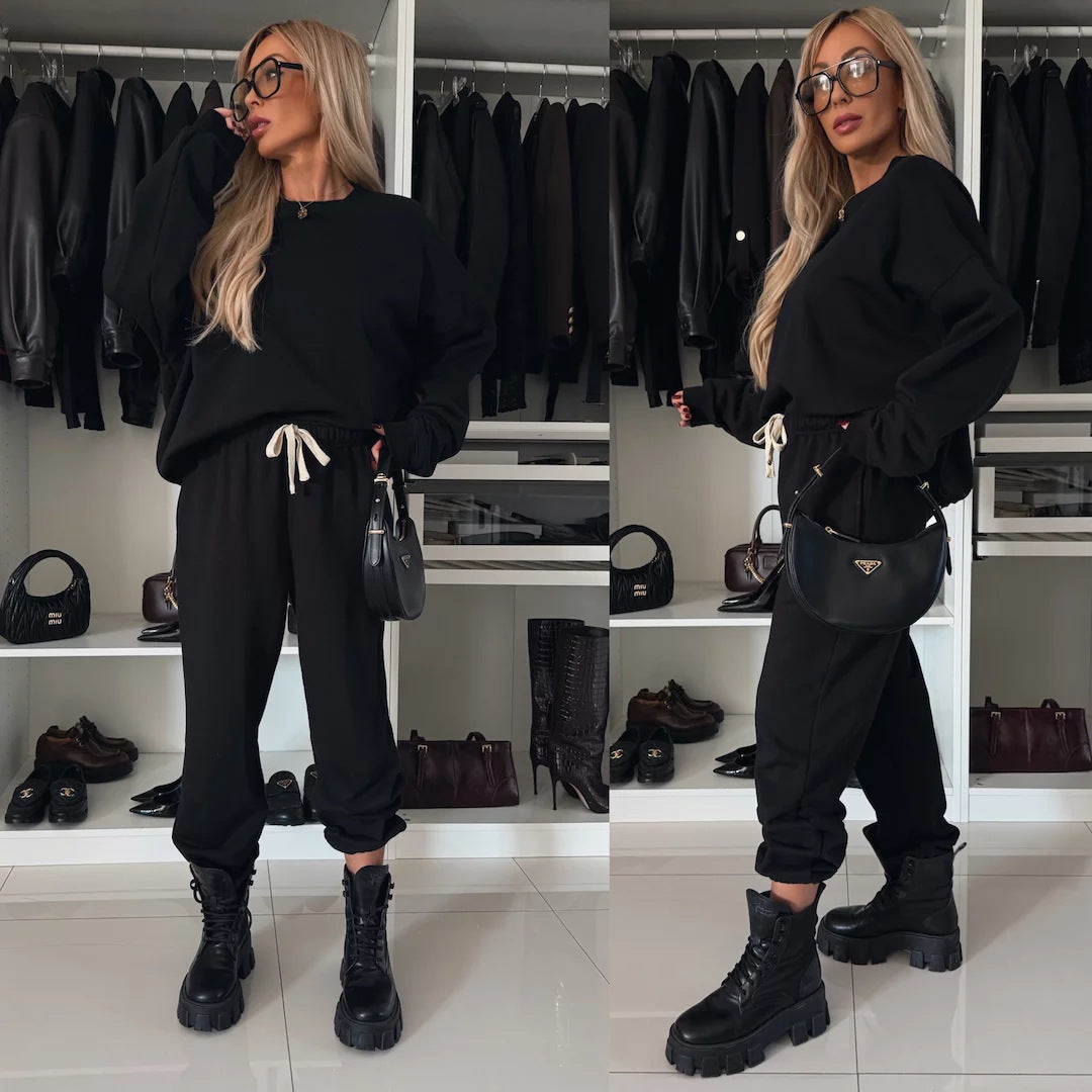 Damen lässiges Freizeit-Loungewear-Set mit elastischem Bund und oversize Schnitt Heidi-Mode