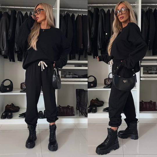 Damen lässiges Freizeit-Loungewear-Set mit elastischem Bund und oversize Schnitt Heidi-Mode