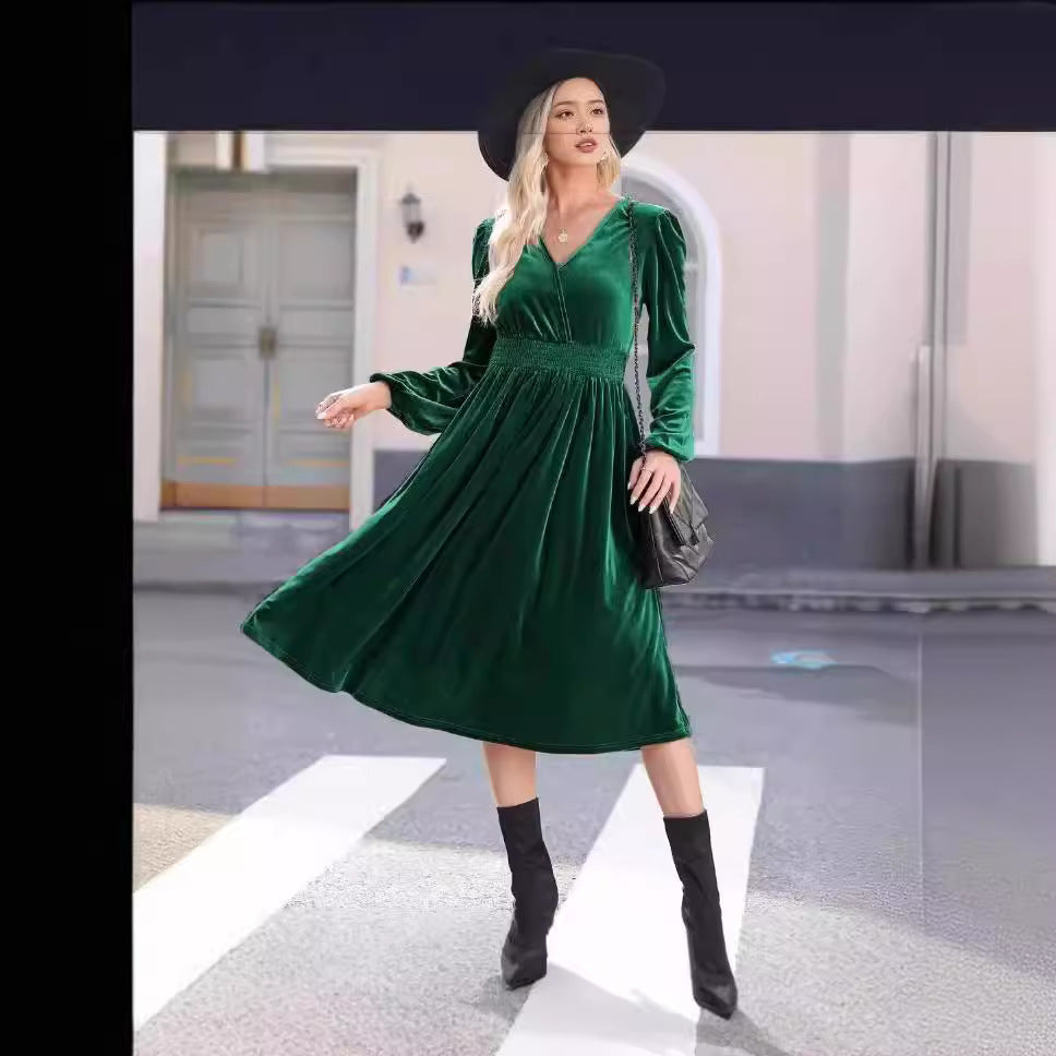 Damen Samt Kleid im Vintage-Stil Heidi-Mode