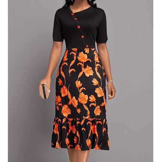 Damen Elegantes Kleid mit floralem Muster und Knopfdetails Heidi-Mode