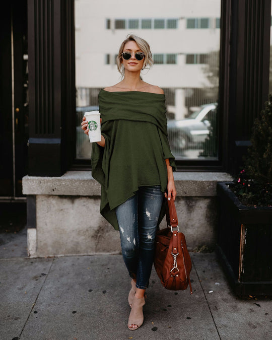 Damen lässiger Poncho mit asymmetrischem Saum Heidi-Mode
