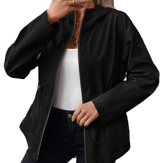 Damen leichte Kapuzenjacke mit einstellbarem Bund Heidi-Mode