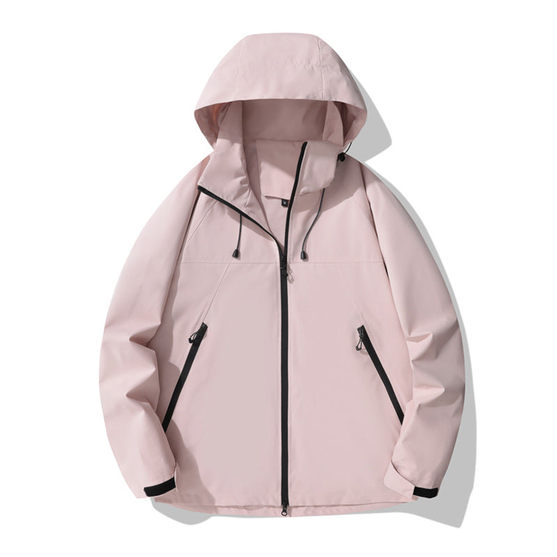 Damen wasserabweisende Outdoor-Jacke mit verstellbarem Kapuzenkragen und funktionalen Reißverschlusstaschen Heidi-Mode