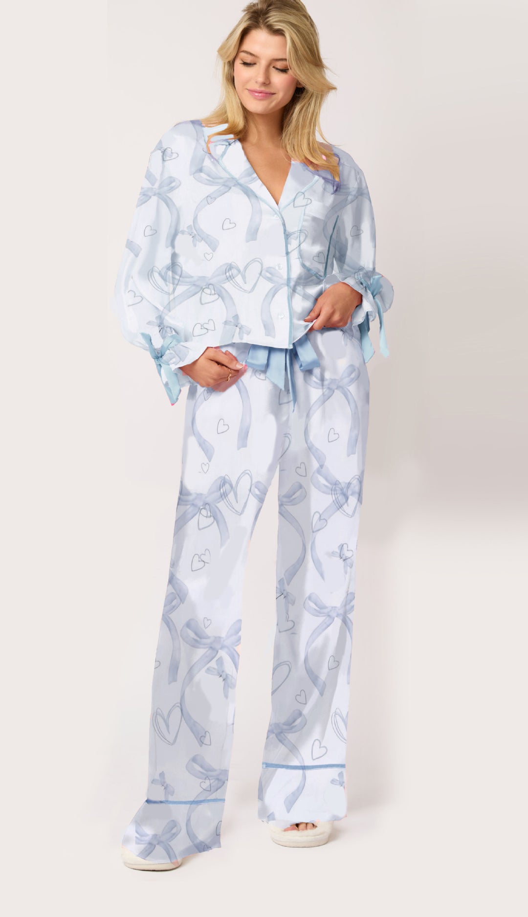 Damen Schlafanzug-Set mit niedlichen Schleifenmotiven Heidi-Mode