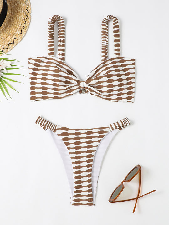 Damen Bikini-Set mit modischem Bindegürtel und exquisite Streifenmuster Heidi-Mode