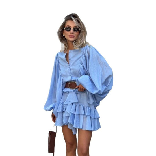 Damen Rüschenkleid mit weiten Ärmeln und modischen Details Heidi-Mode