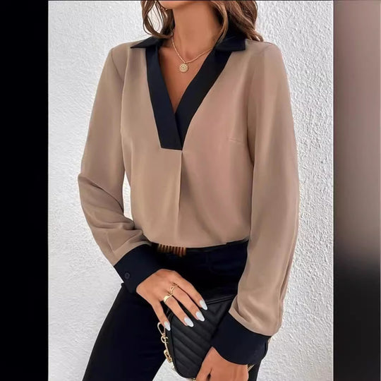 Damen Elegante Bluse mit kontrastierendem Kragen Heidi-Mode