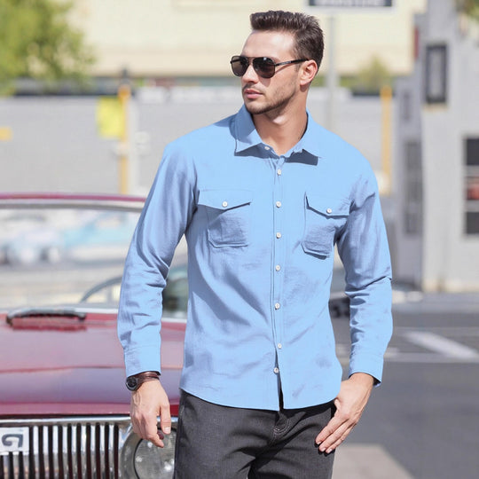 Herren Lässiges Langarmhemd mit praktischen Brusttaschen und modernem Schnitt Heidi-Mode