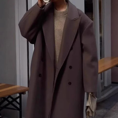 Damen Klassischer Oversized-Designer-Mantel mit doppelter Knopfreihe und weichem Futter Heidi-Mode