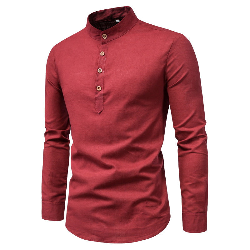 Herren Langarmhemd mit Henley-Ausschnitt und dekorativer Knopfleiste Heidi-Mode