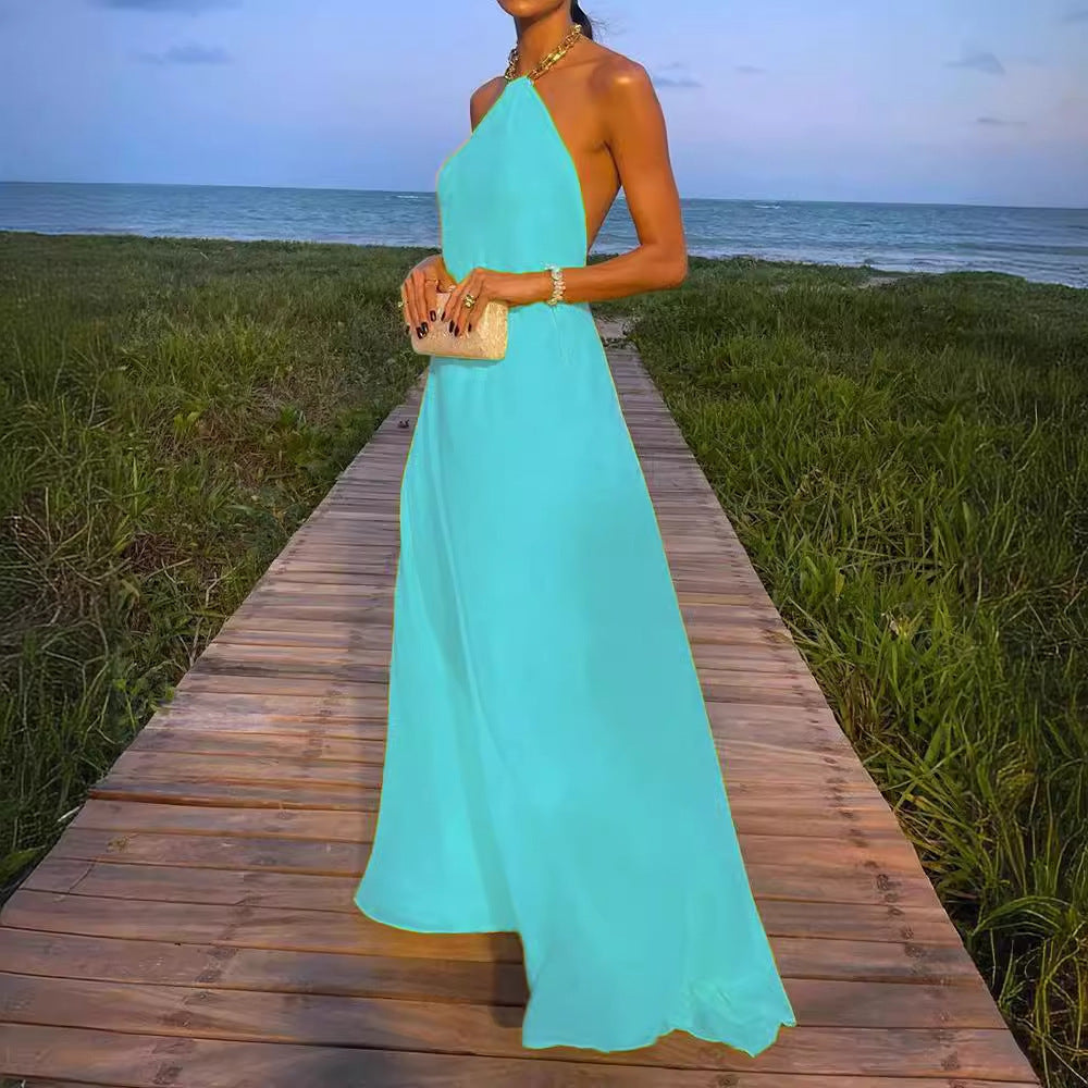 Damen Elegantes Maxikleid mit schmalem Halsband und fließendem Stoff Heidi-Mode