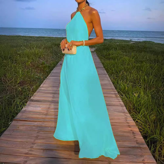 Damen Elegantes Maxikleid mit schmalem Halsband und fließendem Stoff Heidi-Mode