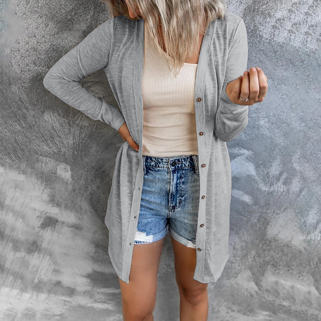 Damen Lange Strickjacke mit Knopfleiste und lässigem Schnitt Heidi-Mode