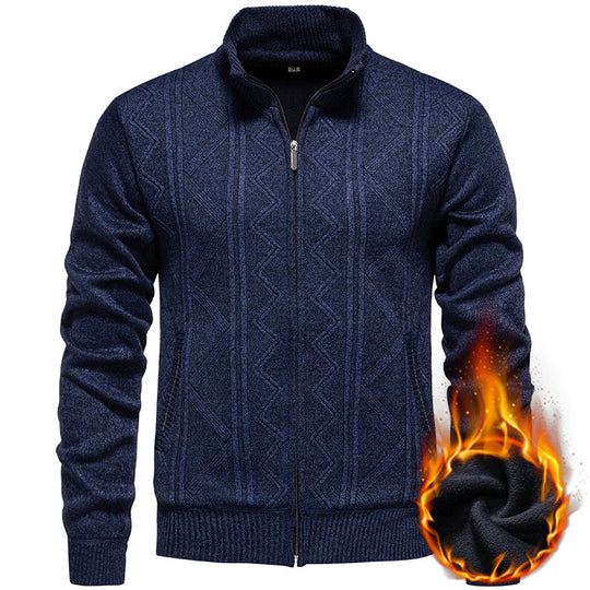 Herren Strickjacke mit Zopfmuster und hohem Stehkragen Heidi-Mode