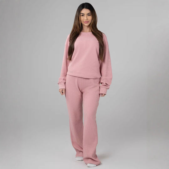 Damen Bequemer Waffelstruktur Pullover mit lässigem Schnitt Heidi-Mode